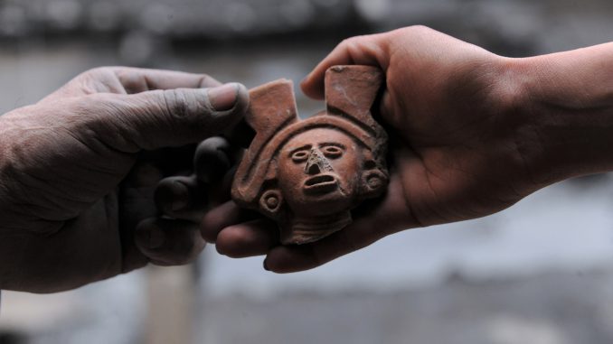 Figurine head found at an archeological site near what is now Garibaldi Plaza in Mexico City that is a representation of the goddess Cihuacoatl. (Mauricio Marat, National Institute of Anthropology and History/Zenger)