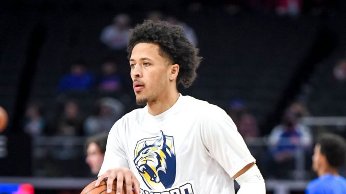 After finding his range and the Pistons defense willfully bending to his ability, Cade Cunningham has moved into his next stage, probing the defense and pressuring the paint. (Nic Antaya/Getty Images)