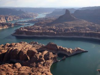 Lake Powell, a critical source of hydropower and water for the West, is continuing to dry up. In this file photo, the tall bleached bathtub ring is visible on the rocky banks of Lake Powell on June 24, 2021 in Lake Powell, Utah.  (Justin Sullivan/Getty Images)