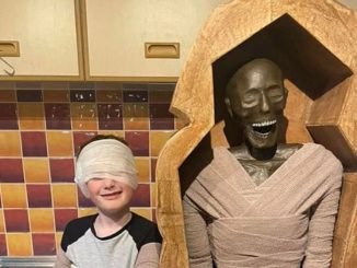 A dad took his son's ancient Egypt school craft project extremely seriously - and built a life-size sarcophagus complete with a mummified pharaoh for $300. ( Richard Brigg/Zenger)