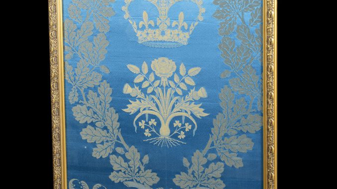 A silk panel commissioned to hang in Westminster Abbey for Queen Elizabeth II’s Coronation in 1953 has sold for four times its estimate. (Matthew Newby/Zenger)