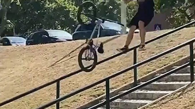 Duarte Abrantes, 17, fails BMX stunt and experiences by far his worst injury, in Lisbon, Portugal on Saturday, July 9, 2022. In spite of the accident, Duarte stated he still had a great time at the BMX jam.  (@kiko_bmx_/Zenger)