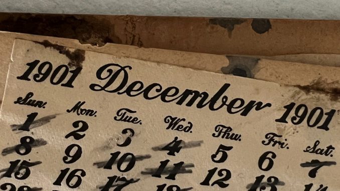 Picture of an old calendar from 1901 that was obtained by Chelsey Brown, 29, from New York, in 2022, undated photo. Ms. Brown stated that she researched the diary on MyHeritage.com. (@chelseyibrown/Zenger)