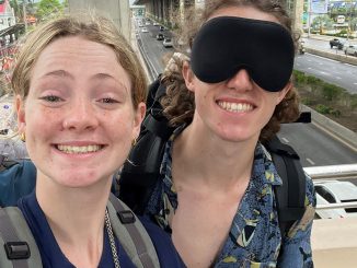 Brave Ed Smith and girlfriend Eimear Pickstone pose in an undated photo. Smith climbed a Thai mountain blindfolded during a three-day challenge to find out what his incredible sister who was born without sight faces every day. (Eimear Pickstone,SWNS/Zenger)