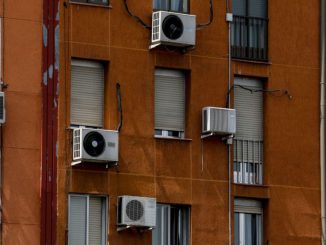 Air conditioning units are seen on the exterior of apartment buildings as temperatures continue to soar on July 14, 2022 in Madrid, Spain.  (Photo by Pablo Blazquez Dominguez/Getty Images)