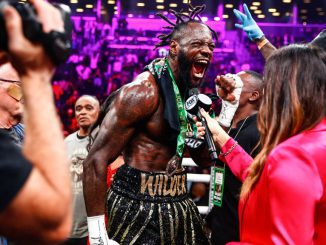 Former WBC heavyweight champion Deontay Wilder rebounded from consecutive 2021 stoppage losses with Saturday's first-round knockout of Robert Helenius at Barclays Center in Brooklyn, New York.  (Stephanie Trapp/TGB Promotions)