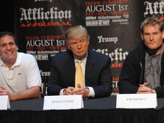 Mark Cuban, Donald Trump and UFC Fighter Josh Barnett attend a press conference to officially announce the Affliction M-1 Global Trilogy at Trump Tower on June 3, 2009, in New York City. Among the many topics the duo discussed were politics, which led to a take on Cuban’s political leanings and what he thought of formerstrong /strongPresident Donald Trump. DIMITRIOS KAMBOURIS/BENZINGA