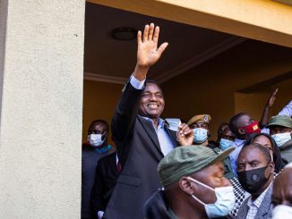 President elect Hakainde Hichilema (C) waves at supporters after a press briefing at his residence in Lusaka, on August 16, 2021. For the United States, President Hakainde Hichilema’s victory in 2021 was welcomed in a country whose politics have been unexpectedly turbulent. PATRICK MEINHARDT/AFP via GETTYIMAGES.