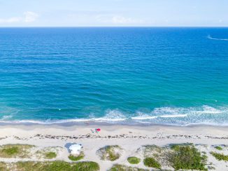 Fort Pierce, Florida, aerial view of North Hutchinson Island, Pepper Park and the Atlantic Ocean. Ella Reed survived a shark attack near her home. JEFF GREENBERG/ACCUWEATHER