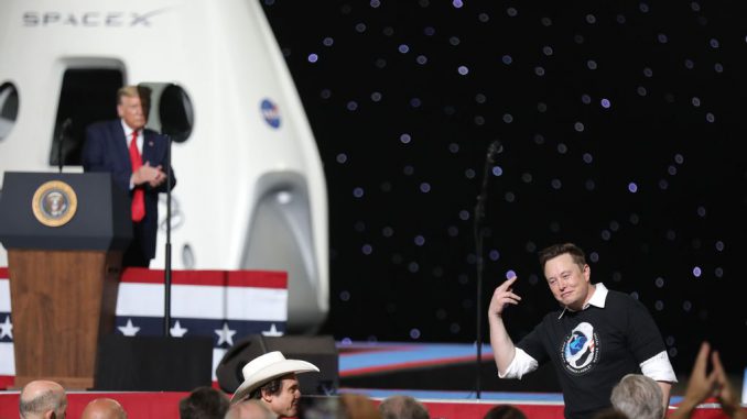 Spacex founder Elon Musk (R) after the successful launch of the SpaceX Falcon 9 rocket with the manned Crew Dragon spacecraft at the Kennedy Space Center on May 30, 2020 in Cape Canaveral, Florida.Elon Musk‘s SpaceX has reportedly achieved a staggering valuation of nearly $150 billion. JOE RAEDLE/GETTY IMAGES  