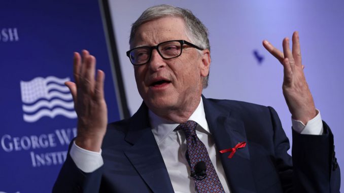 Bill Gates speaks during an event in Washington, DC in February 2023. Gates has announced the launch of his new podcast series, “Getting Unconfused with Bill Gates.” (Alex Wong/Getty Images)