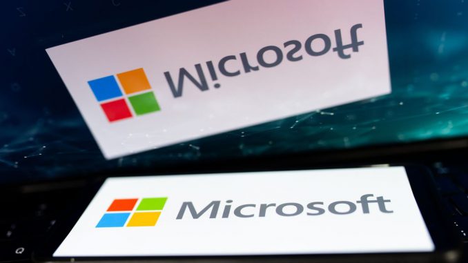 Shares of Microsoft Corp climbed in early trading on Wednesday, after the company reported upbeat fiscal first-quarter results. MATEUSZ SLODKOWSKI/GETTY IMAGES