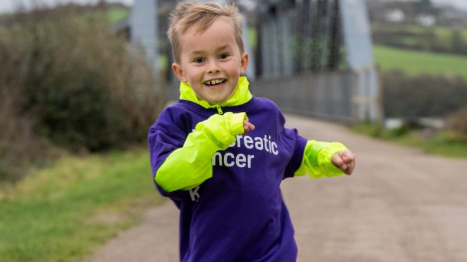 Oliver Connon, 7, ran a marathon throughout January to raise money for Pancreatic Cancer UK after loosing his grandfather. DANIEL DAYMENT VIA SWNS.