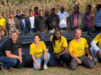HomeBiogas team members and associates during a pilot to test out the company’s solution in a refugee camp in Africa. (Courtesy of HomeBiogas)