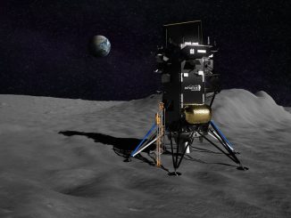 Illustration of Intuitive Machines’ Nova-C lander with a depiction of NASA’s Polar Resources Ice-Mining Experiment-1 (PRIME-1) attached to the spacecraft on the surface of the moon. (Intuitive Machines/Zenger)