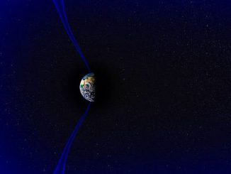 An artist's concept depicts Earth's protective magnetosphere to scale. North of Norway over the Norwegian and Greenland seas, a magnetic bubble known as the cusp surrounds Earth and dips inward. Some air in the cusp is unusually dense, and the CREX-2 mission aims to understand why. (NASA)