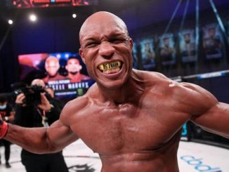 An amped-up Linton Vassell ready to do battle in the Bellator cage. (Courtesy Bellator MMA)