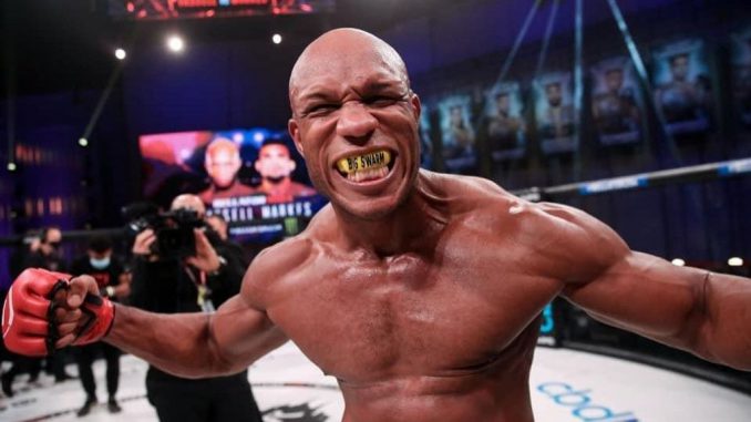 An amped-up Linton Vassell ready to do battle in the Bellator cage. (Courtesy Bellator MMA)