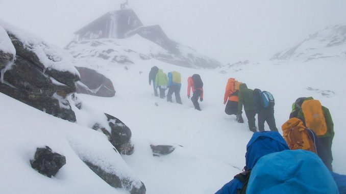 Scientists, seen ascending to the research station in the Hohe Tauern National Park in Austria, discovered plastic particles more than 10,000 feet above sea level. (Austrian Central Institute for Meteorology and Geophysics, Niedermoser/Zenger)