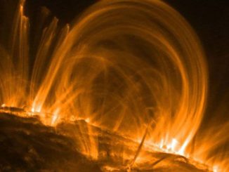 Coronal loops, emerging from the Sun's surface, are captured in an image from the Transition Region and Coronal Explorer Spacecraft. TRACE was the third spacecraft in NASA's Small Explorer program and last transmitted to Earth in 2010. According to a new study, at least some of the coronal loops captured in images may just be optical illusions. (NASA/TRACE)