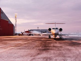 HALO, one of the three research aircraft being used in the HALO-(AC)3 campaign in March 2022, in front of Arena Arctica in Kiruna, Sweden. (Marlen Bruckner-University Leipzig/Zenger News)