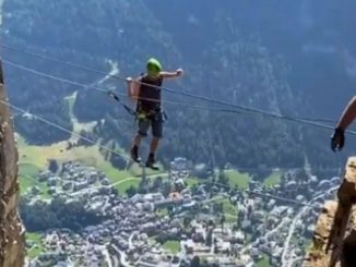 Mr. Boris Bettex and Mrs. Bogna Klimek climbing Via Ferrata Daubenhorn on the 21st of August 2021 in Switzerland. (@viaferrata_helvetica/Zenger)