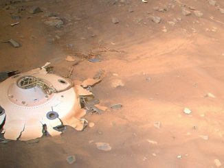 A close-up of the wreckage photographed by an unmanned helicopter on Mars. (NASA Jet Propulsion Laboratory)