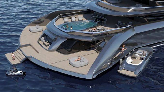 lg_27c3d8dd-2dc6-433d-b745-60caf0cf8d9a The aft of the cyber yacht “Indah” has sun decks that can be expanded when vessel is anchored. (Courtesy of Cyber Yachts)