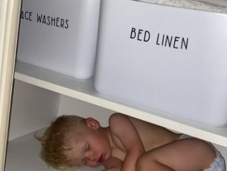Meet the tot who will fall asleep anywhere but his own cot - including in his wardrobe, on a shelf and even on his pet dog. (Kate Johnston, SWNS/Zenger)