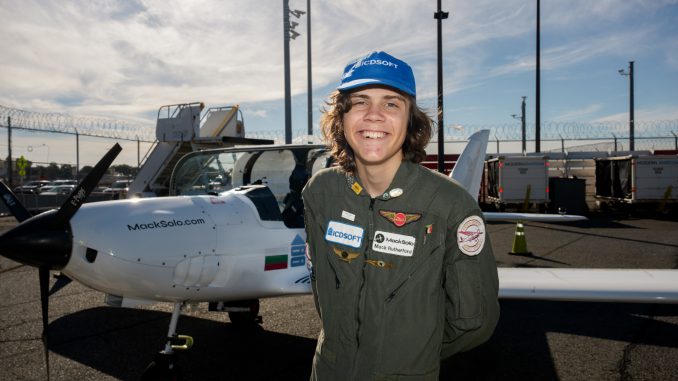 Mack Rutherford at JFK airport, New York, United States. August 16 2022. Mack is aiming to become the youngest person to fly solo around the world. (Adam Gray,SWNS/Zenger)