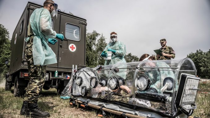 Royal Navy medics have trained in dealing with the aftermath of chemical, biological, radiological and nuclear (CBRN) attacks with NATO allies in the Czech Republic. Undated photograph. (MOD,NATO,SWNS/Zenger)