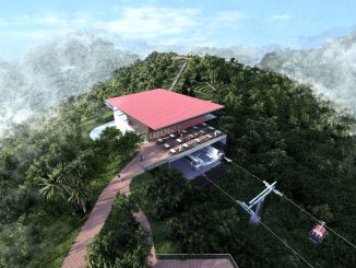 Photo shows the model of Boiling Lake top station in Dominica, undated photo. The ropeway engineers at Doppelmayr in Wolfurt are currently working on the technology for this world-record installation, whose opening is planned for early 2024. (@Doppelmayr/Zenger)