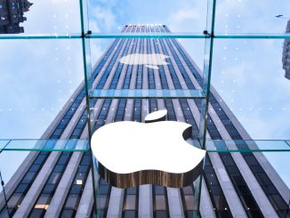 Apple logo placed in the glass store in New York City. Chips will now be made in America at the Arizona plant. KARL-ERIK STROMSTA