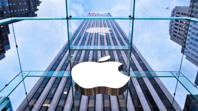Apple logo placed in the glass store in New York City. Chips will now be made in America at the Arizona plant. KARL-ERIK STROMSTA