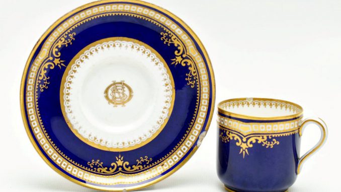 A rare cup and saucer discovered in Sutton Coldfield are expected to sail to a Titanic price at auction in Lichfield. (Richard Winterton Auctioneers via SWNS)