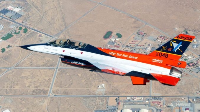 The X-62A VISTA Aircraft flying above Edwards Air Force Base, California. The AI-controlled jets was a joint Department of Defense team in partnership with Lockheed Martin. KYLE BRAISER/SWNS TALKER