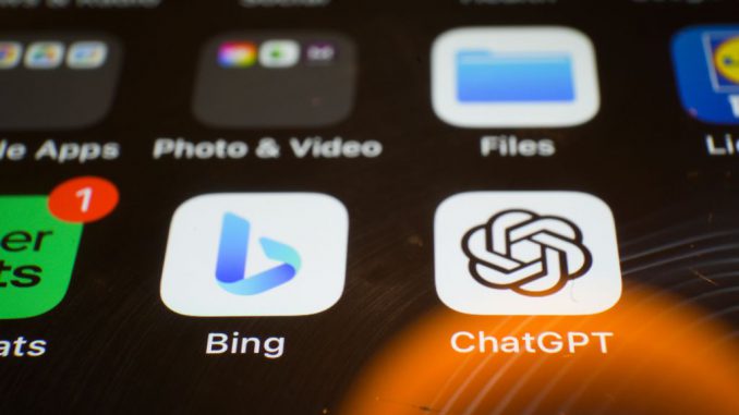 The Bing and ChatGPT apps are seen on an iPhone in this photo illustration on 30 May, 2023 in Warsaw, Poland. Microsoft own 49% of OpenAI, parent company of ChatGPT. (Photo by Jaap Arriens/NurPhoto via Getty Images)