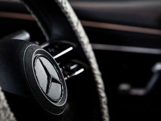 The Mercedes-Benz logo on the steering wheel of a Mercedes-Benz EQS is seen during Thailand Fast Auto Show & EV Expo 2023 at Bangkok International Trade and Exhibition Center (BITEC) in Bangkok on July 5, 2023. The German carmaker sold 515,700 vehicles in Q2, including 56,300 battery-electric vehicles. (Valeria Mongelli/Anadolu Agency via Getty Images)
