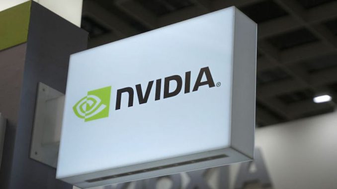 The NVIDIA logo on display at a computer expo in Taipei, Taiwan in May. Nvidia is best-positioned fundamentally, given its dominant position in generative AI, given outsized demand, Vinh said. (Walid Berrazeg/Anadolu Agency via Getty Images)