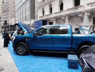 Ford Motor Co. said it is cutting prices of its F-150 Lightning pickup truck by up to $9,979 and investors reacted to the news by sending the stock lower. SPENCER PLATT/GETTY IMAGES 