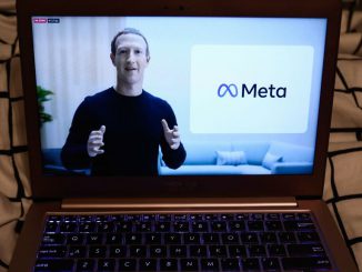 Mark Zuckerberg announcing the new name of the company and Meta logo are seen during Facebook Connect livestream displayed on a laptop screen in this illustration photo taken in Krakow, Poland on October 28, 2021. PHOTO BY JAKUB PORZYCKI/GETTY IMAGES 