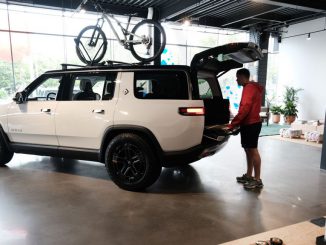 NEW YORK, NEW YORK - JUNE 23: Taylor looks at Rivian electric trucks at the auto maker's newly opened storefront in the Meatpacking District of Manhattan on June 23, 2023 in New York City. The 5,000-square-foot location, Rivian’s first on the East Coast, displays its R1T and R1S electric vehicles and offers merchandise, test drives and a lounge and activity space for children. The Manhattan showroom is a temporary location until Rivian opens its permanent New York location in Brooklyn’s trendy Williamsburg neighborhood. (Spencer Platt/Getty Images)