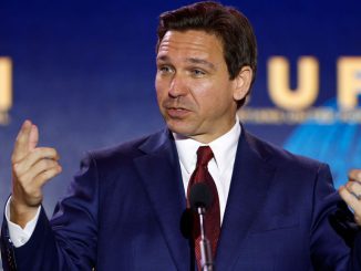 Republican presidential candidate Florida Governor Ron DeSantis delivers remarks at the 2023 Christians United for Israel summit on July 17, 2023 in Arlington, Virginia. The campaign for Republican presidential contender and Florida Gov. Ron DeSantis said the candidate and a few of his team members were involved in a vehicular accident on their way to a campaign event on Tuesday. PHOTO BY ANNA MONEYMAKER/GETTY IMAGES