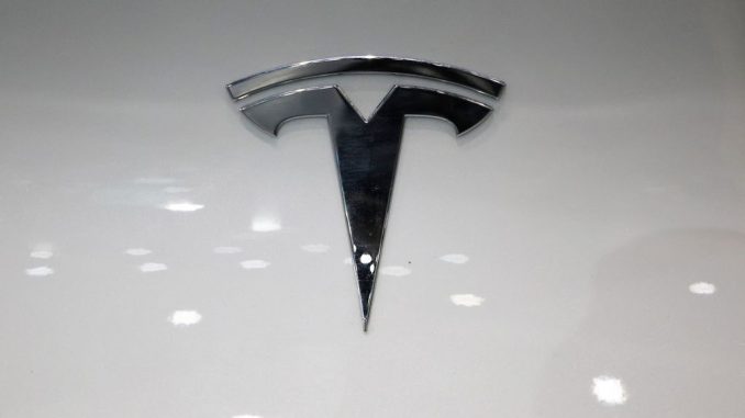 The Tesla logo is seen during Thailand Fast Auto Show & EV Expo 2023 at Bangkok International Trade and Exhibition Center (BITEC) in Bangkok, Thailand on July 5, 2023. (VALERIA MONGELLI/ANADOLUA AGENCY VIA GETTY)