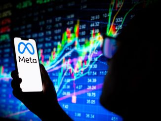 The Meta logo is seen on a phone screen with a stock market prices graph in the background in this illustration photo on 06 July, 2023 in Warsaw, Poland. PHOTO BY JAAP ARRIENS/GETTY IMAGES