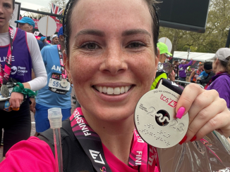 Bethan Pritchard after the London Marathon in April. Bethan Pritchard, 31, had a missed miscarriage at 13 weeks in 2016, and struggled to come to terms with her grief, she said. PHOTO BY JUST GIVING/SWNS 