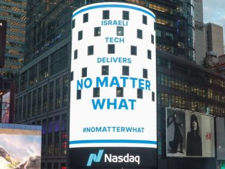 A picture of the NASDAQ towers. A new international campaign touts business continuity and the resilience of Israel's tech sector. SNC.