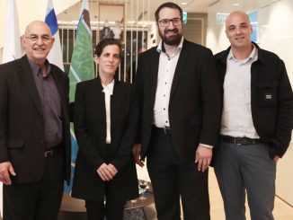 Winners of the Climate Solutions Prize, from left: Prof. Shani Barath and Prof. Yechezkel Kashin, Technion; Prof. Brian Rosen, Tel Aviv University; Prof. Menny Shalom, Ben-Gurion University. VERED FARKASH.