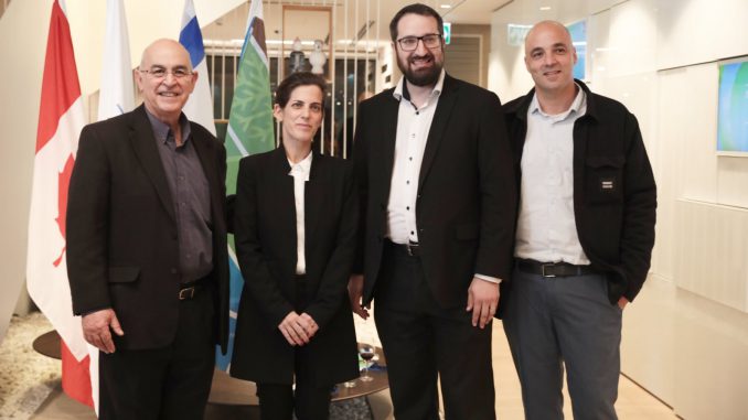 Winners of the Climate Solutions Prize, from left: Prof. Shani Barath and Prof. Yechezkel Kashin, Technion; Prof. Brian Rosen, Tel Aviv University; Prof. Menny Shalom, Ben-Gurion University. VERED FARKASH.
