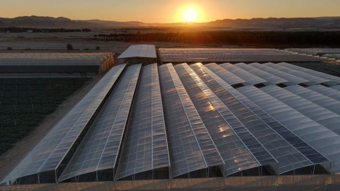 A greenhouse topped with Apollo Power's flexible solar film. APOLLO POWER.